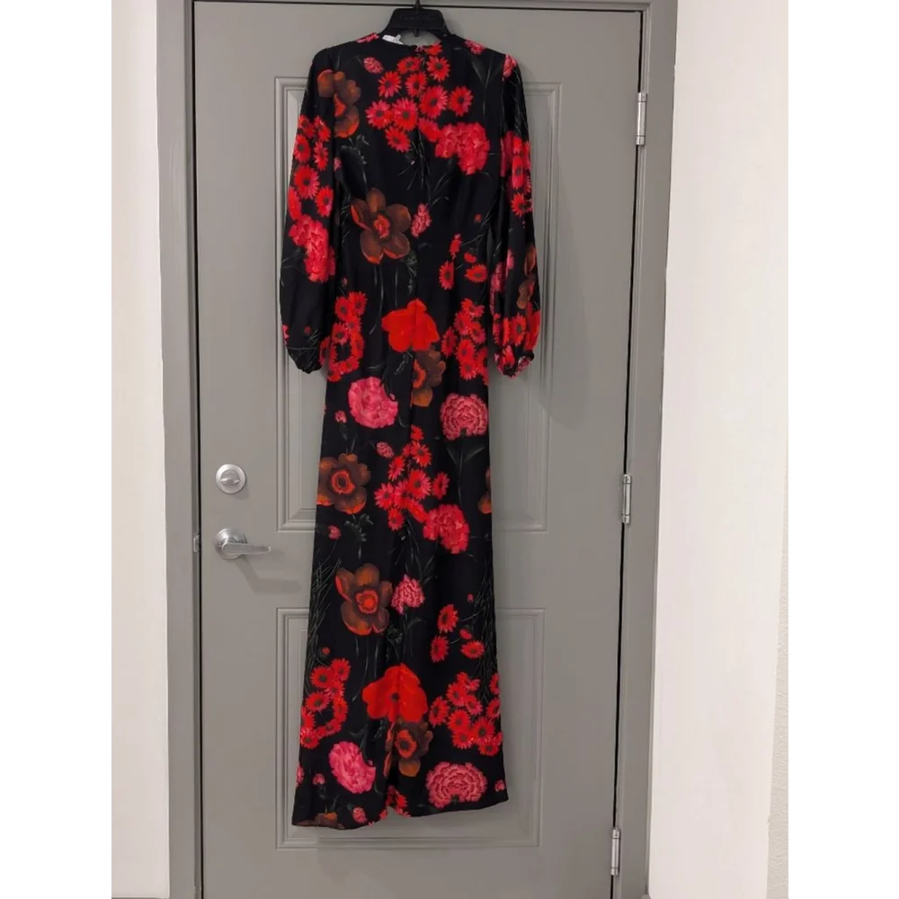Women's Pearl by Lela Rose Black Red Floral Maxi Dress Size 2 - Picture 6 of 9